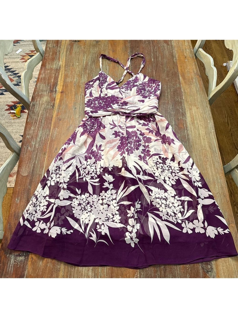 Donna Ricco Silk Purple Floral Halter Dress Size 8